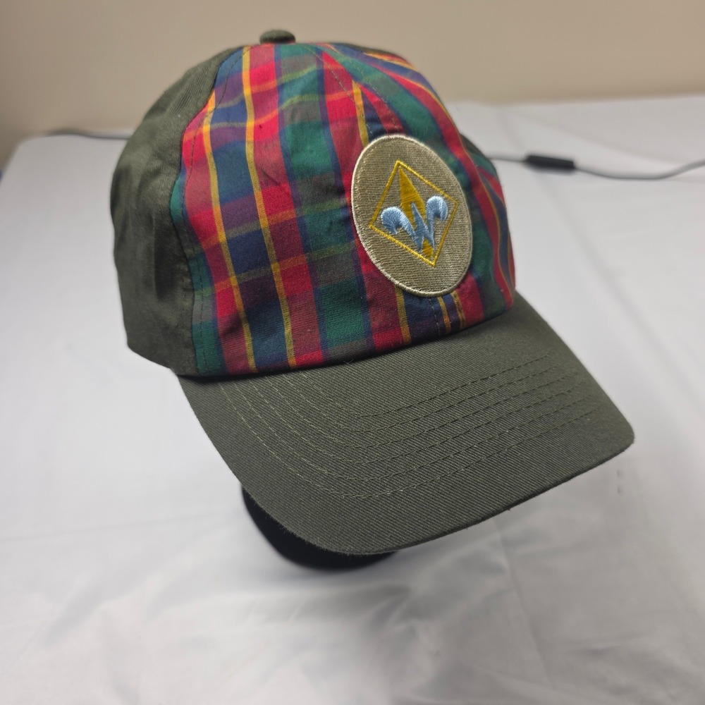 Boy Scouts of America Webelos Uniform Cap Olive Green Plaid Patch Hat Medium